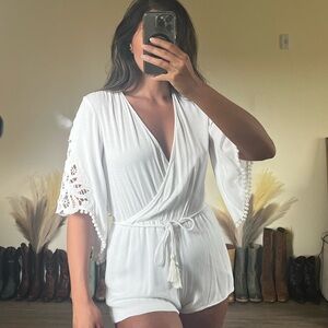 Lovestitch Ivory Boho Textured Crochet Lace Romper